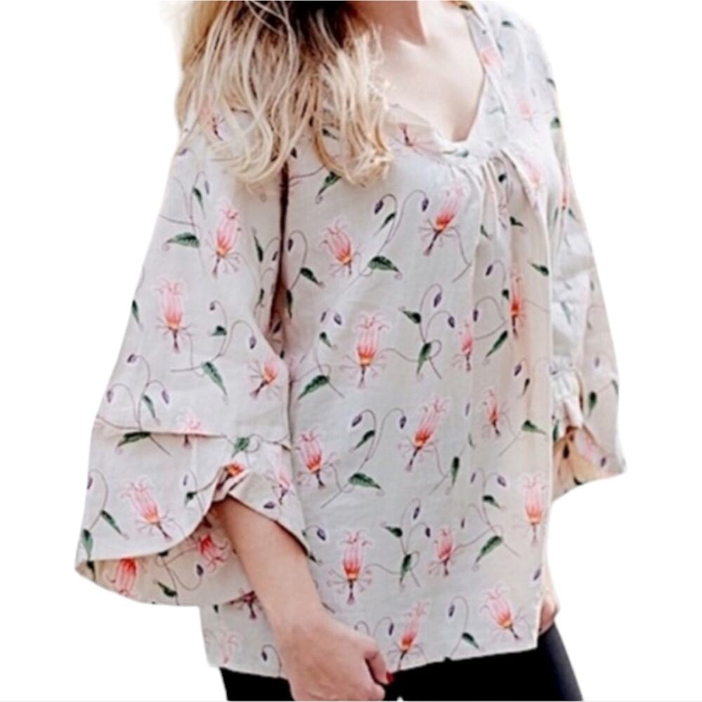 Anthropologie x HD in Paris Sketched Rosemallow Top‎ Size 10 Floral beige